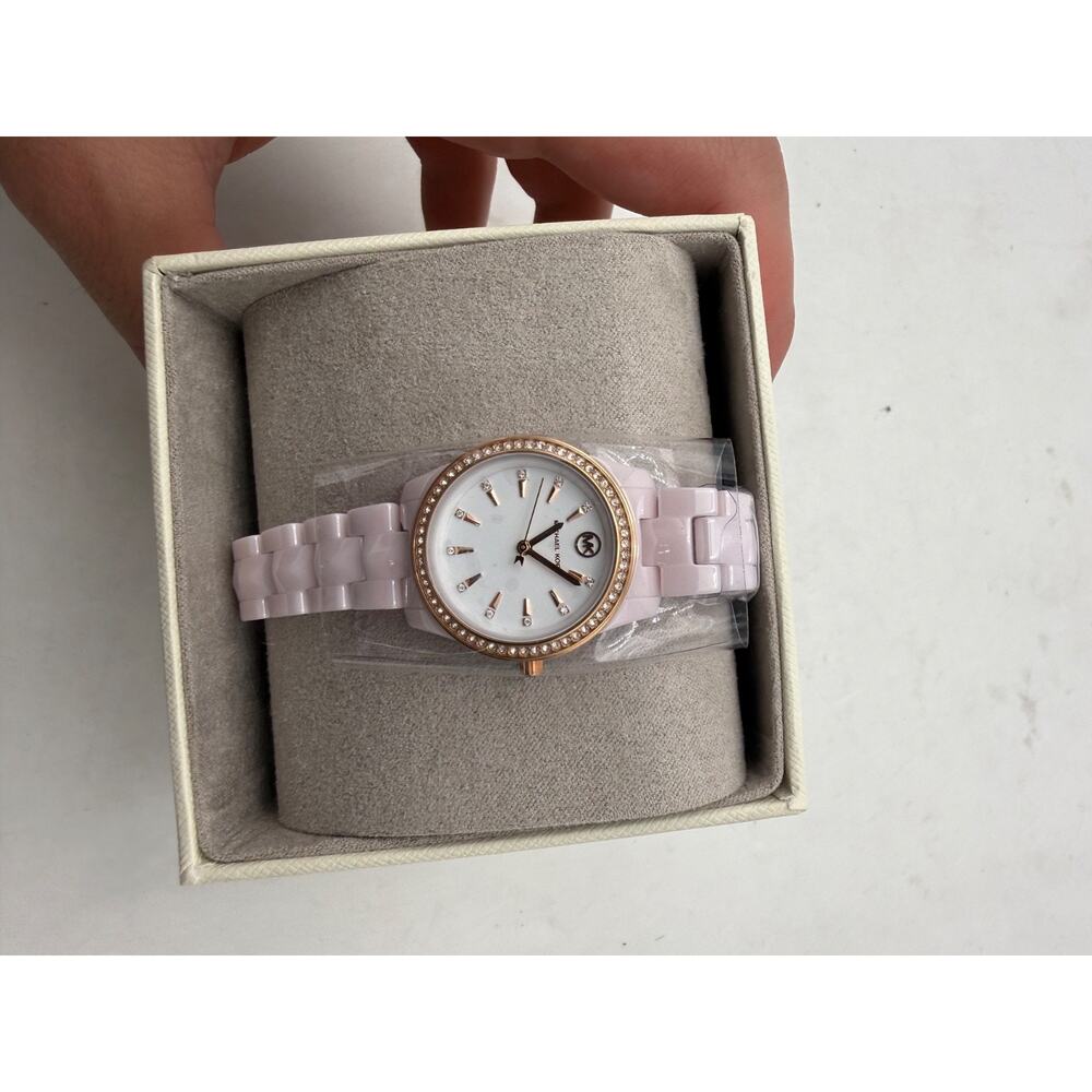 Michael Kors MK6841 Pink Ceramic Watch Crystal Bezel Women’s Quartz w/ Tag - Picture 10 of 11